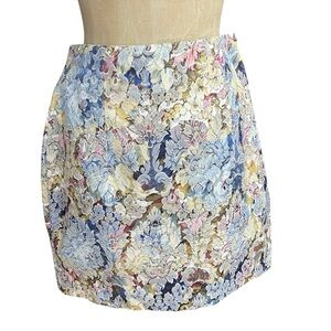 VTG Anxiety Jacquard Skirt Pastel 9 Floral Blue Mini 90s Feminine Mini Cottage